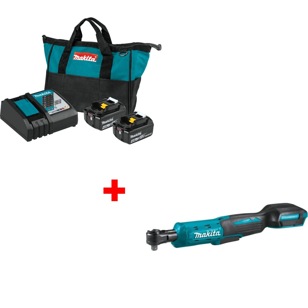 Makita BL1840BDC2 18V Starter Pack w/ FREE XRW01Z 3/8"/1/4" Sq. Drive Ratchet