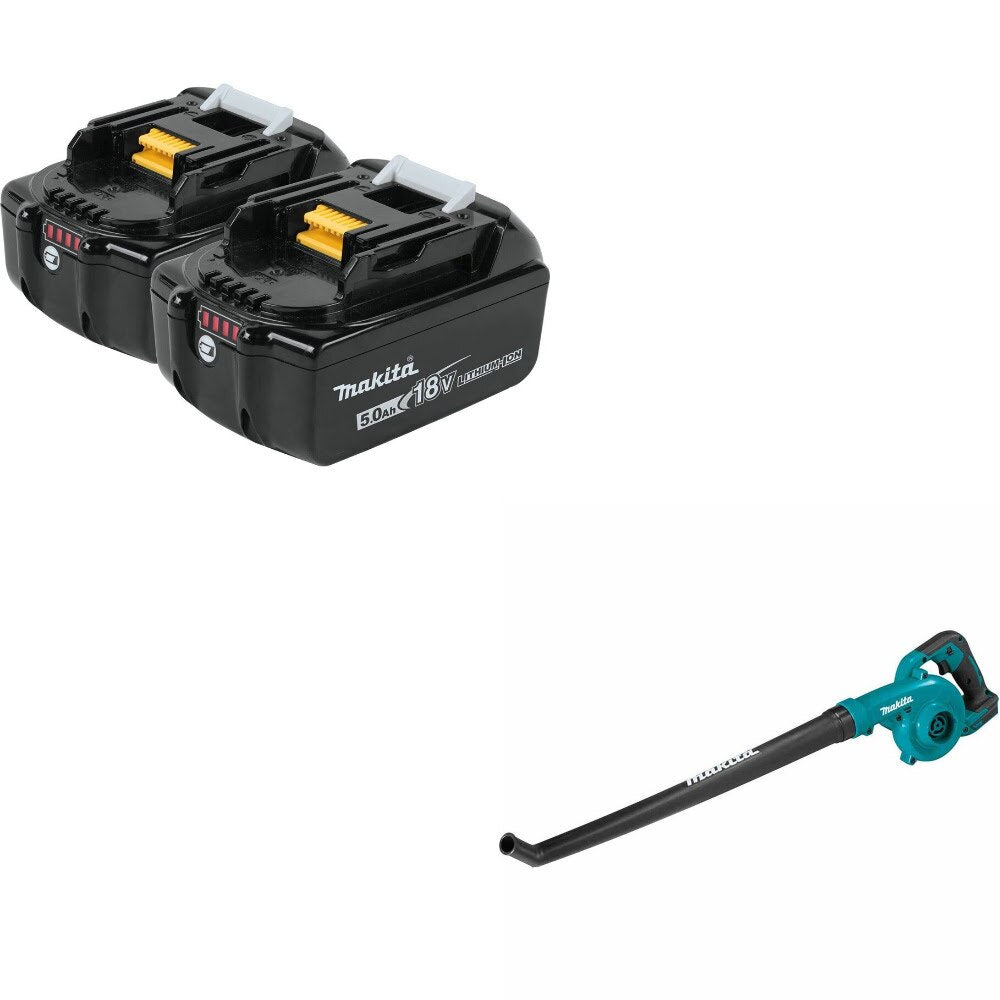 Makita BL1850B-2 5.0Ah Battery, 2 Pack Kit W/ FREE XBU06Z Floor Blower