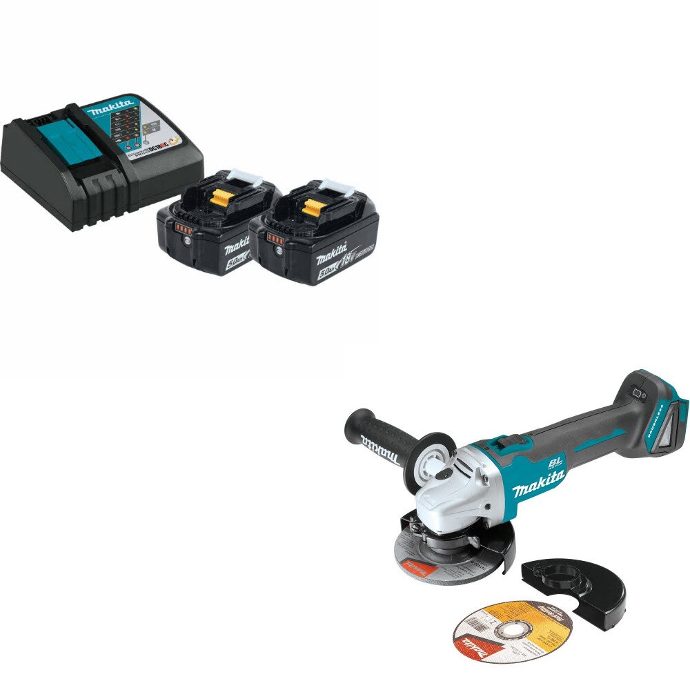 Makita BL1850BDC2X1 Battery & Charger Kit W/ FREE XAG04Z Angle Grinder