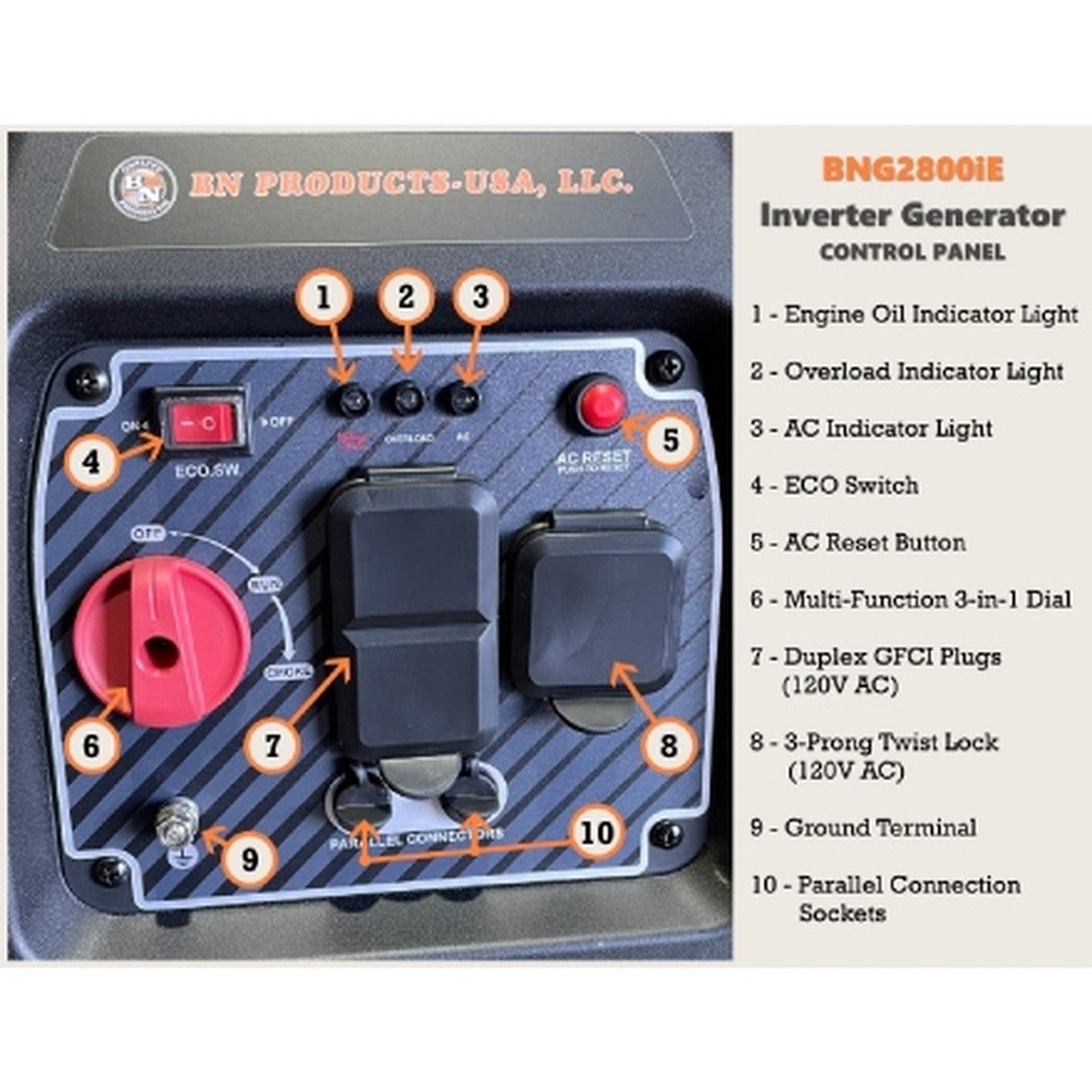 Benner-Nawman BNG2800iE 2800W Rated 3000W Max Inverter Generator Recoil Start Enclosed Frame - 4