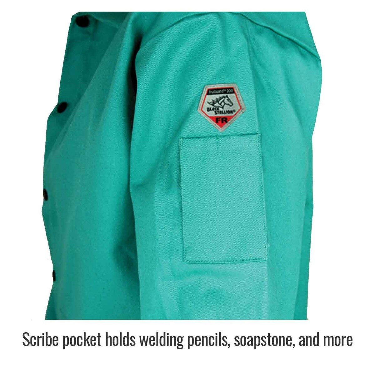 Black Stallion F9-36C-XL 36 Inch 9 oz FR Cotton Welding Jacket with Welder's Collar, Green (X-Large) - 2