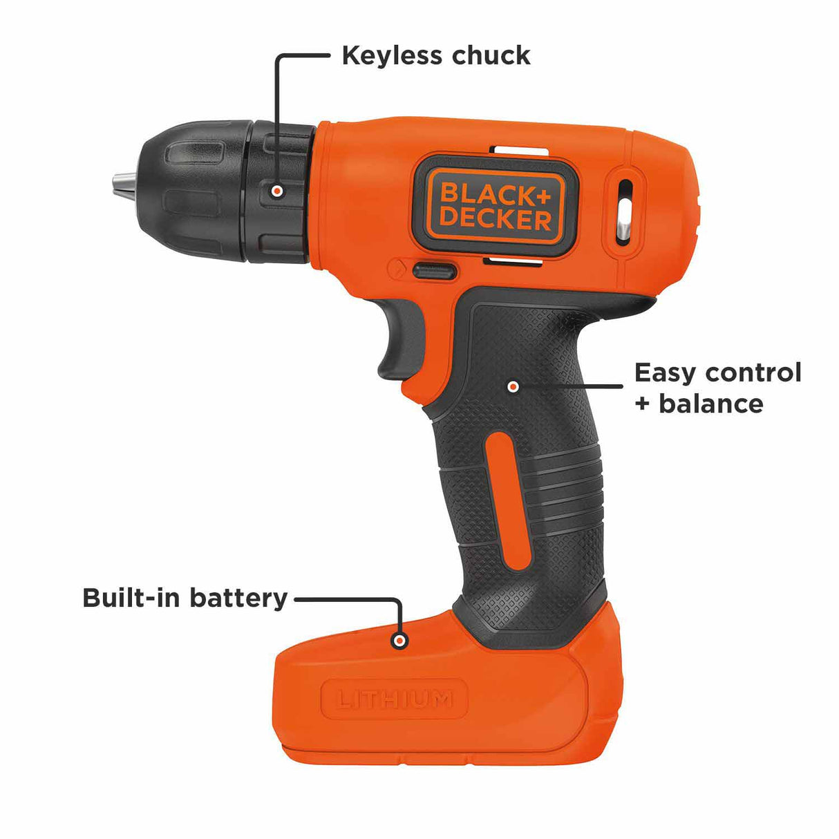 Black & Decker BDCD8C 8-Volt Lithium Ion (Li-ion) 3/8-in Cordless Drill with Battery - 5