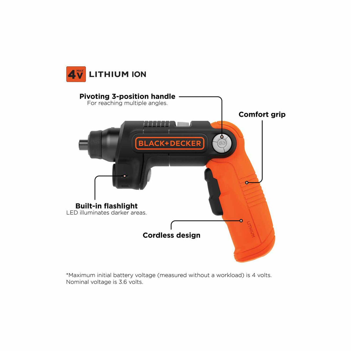 Black & Decker BDCSFL20C 4V MAX Lithium Ion LightDriver Cordless Screwdriver - 6