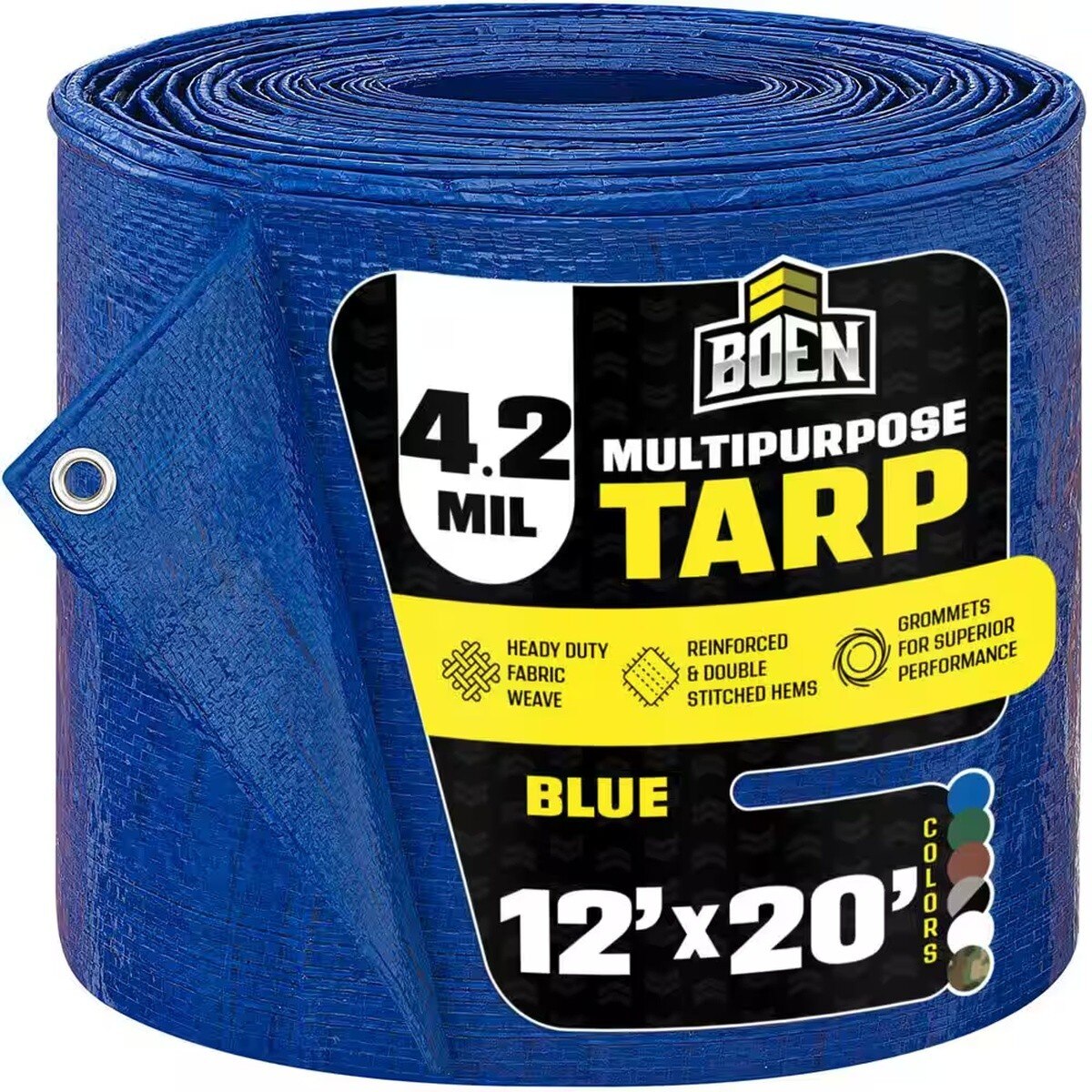 Boen BT-1220 12' x 20' 4.2 mil Multipurpose Blue Polyethylene Tarp with Grommets