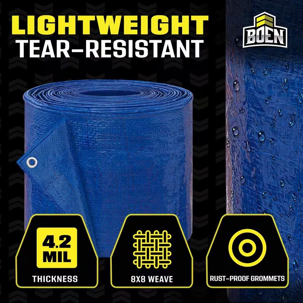 Boen BT-1220 12' x 20' 4.2 mil Multipurpose Blue Polyethylene Tarp with Grommets - 2