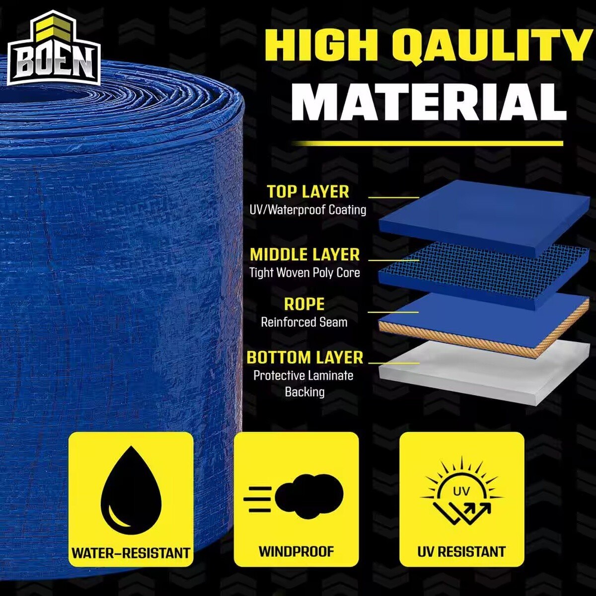 Boen BT-1220 12' x 20' 4.2 mil Multipurpose Blue Polyethylene Tarp with Grommets - 3