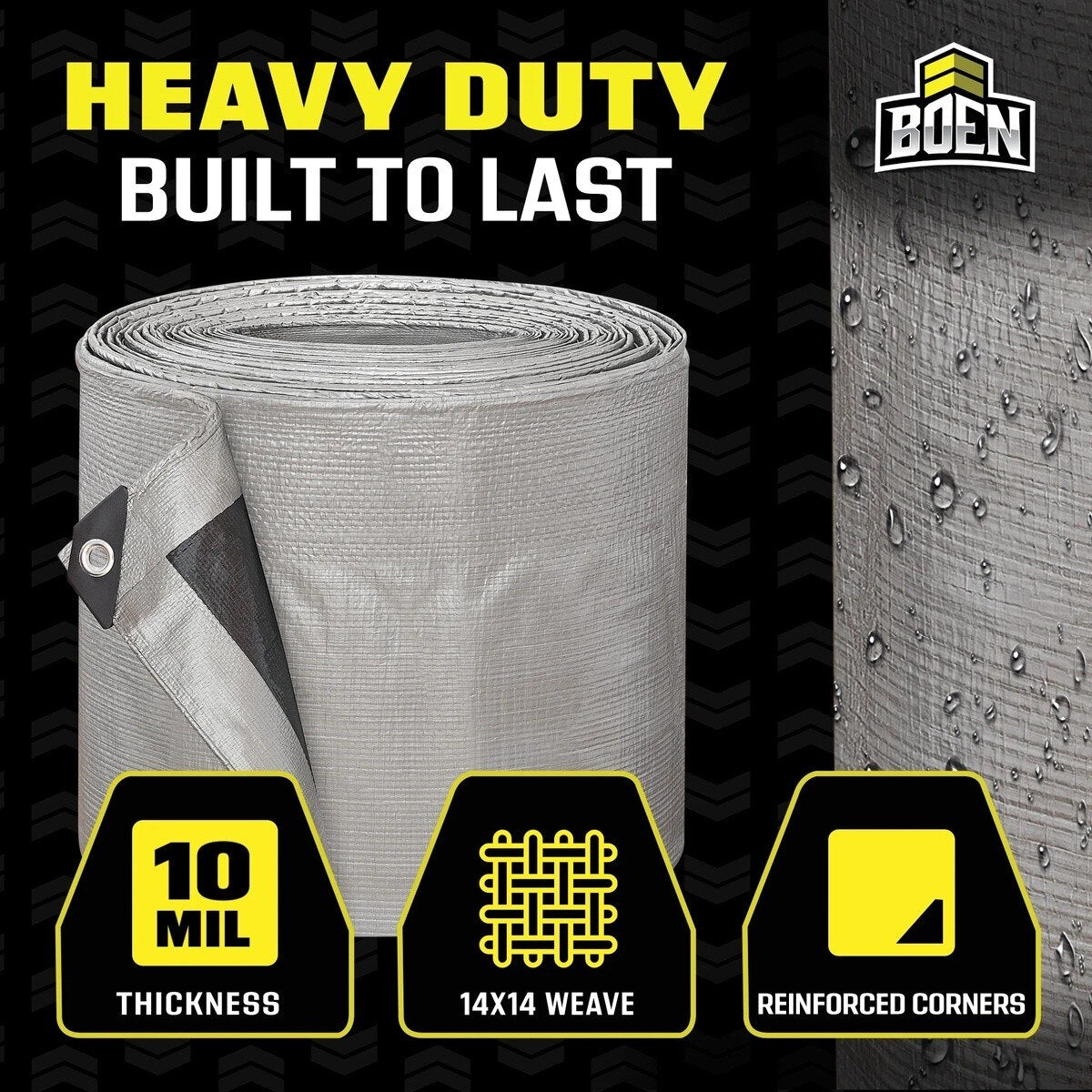 Boen ST-1620 16' x 20' Heavy Duty Silver Black Poly Tarp 10 Mil 14 x 14 Weave (1 Tarp) - 3