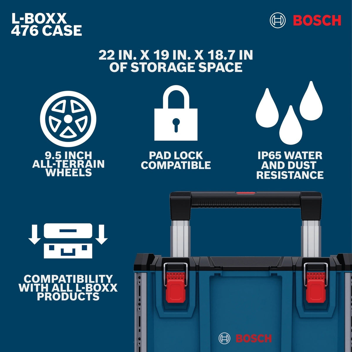 Bosch 476 L-BOXX Contractor Wheeled Tool Storage Box 22" x 20" x 18.7" - 3