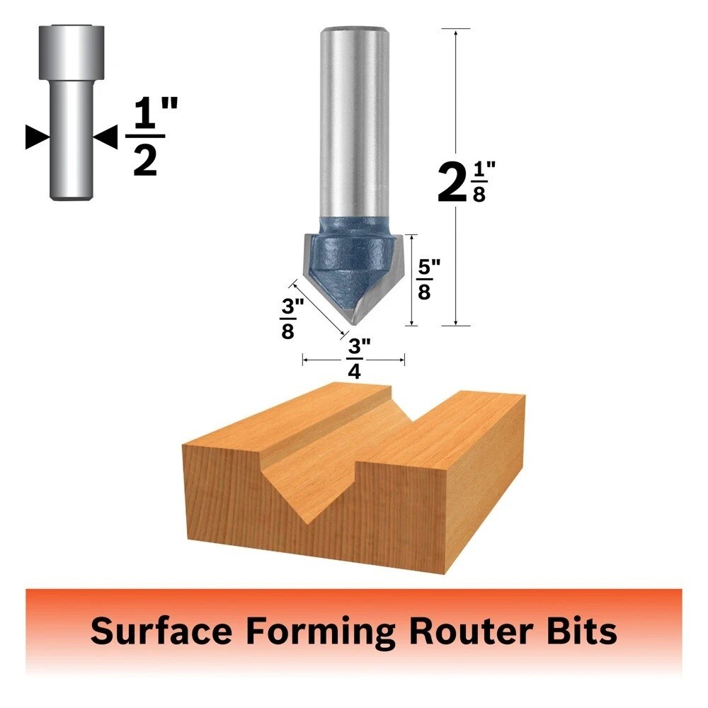 Bosch 84306M 90 Degree 3/4" Carbide Tipped V-Groove Router Bit with 1/2" Shank - 2