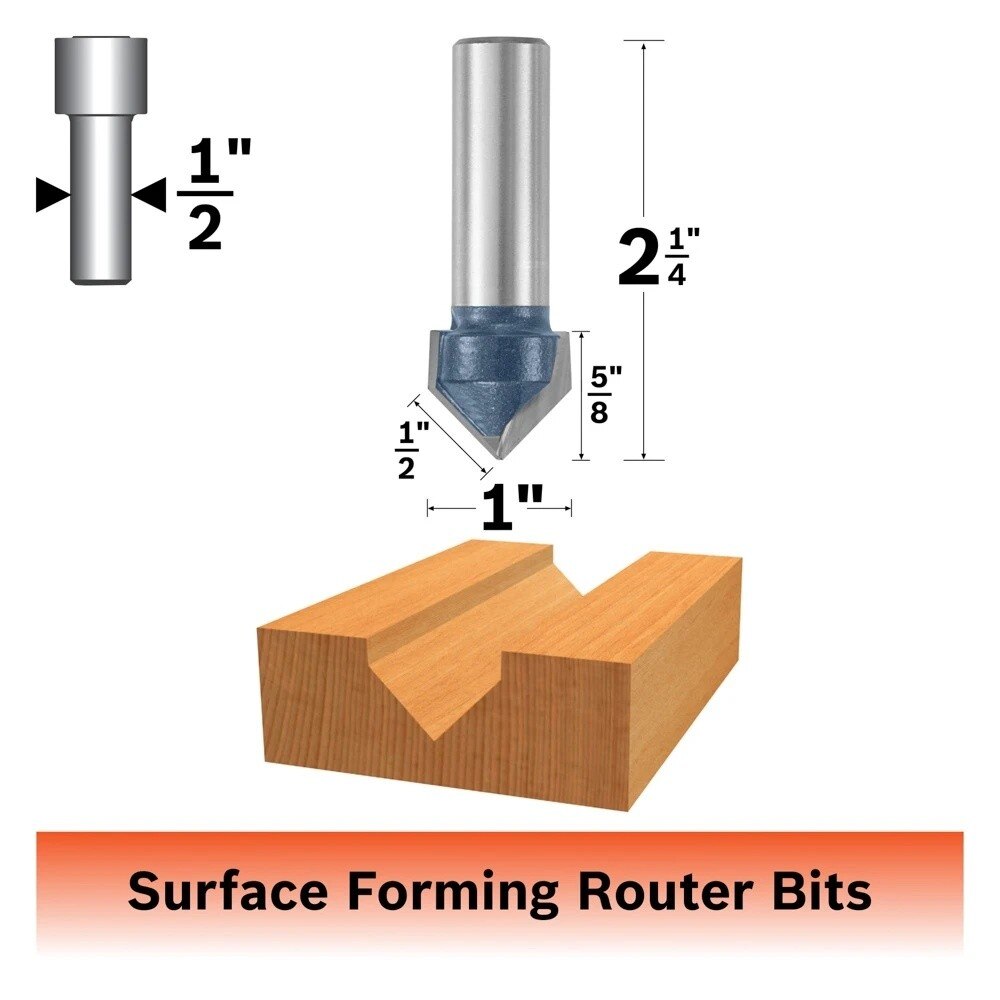 Bosch 84309M 90 Degree x 1" Carbide Tipped V-Groove Router Bit with 1/2" Shank - 2