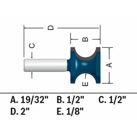 Bosch 84432MC 19/32" x 1/2" Carbide-Tipped Bullnose Router Bit - 2