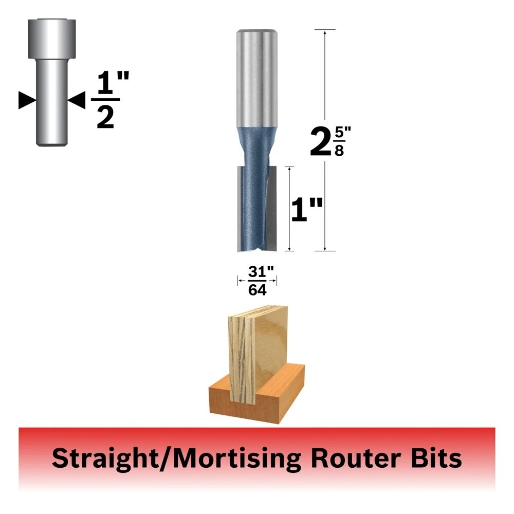 Bosch 84625M 31/64" x 1" Carbide Tipped Plywood Mortising Router Bit - 2