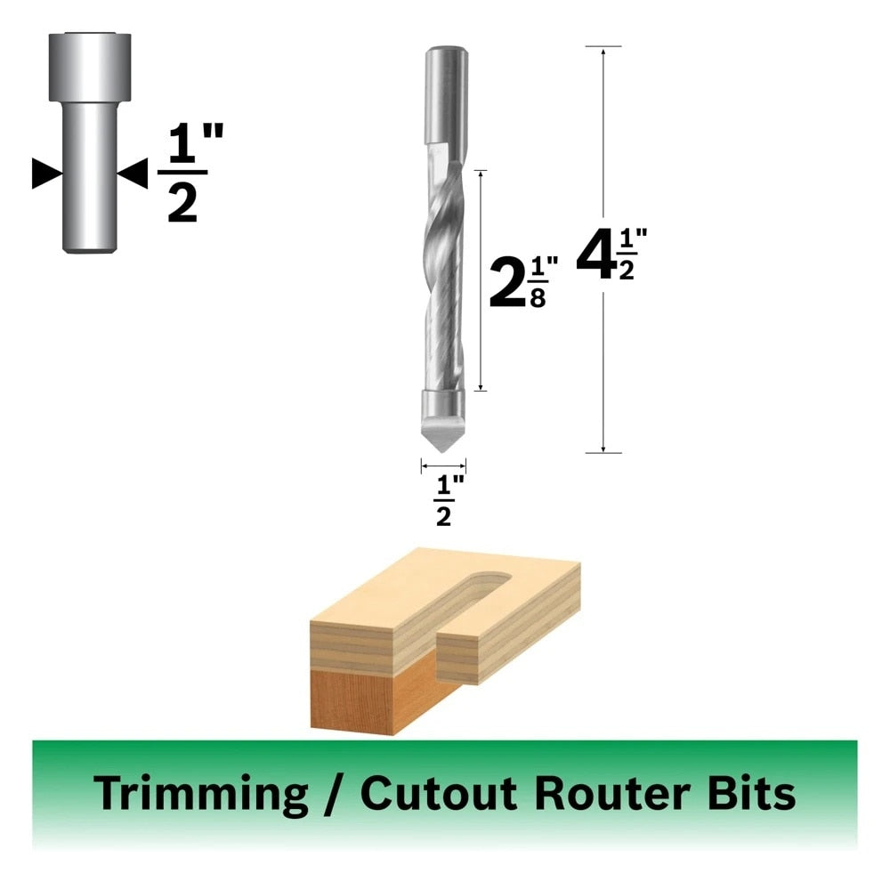 Bosch 85185 1/2" x 2-1/8" High Speed Steel Pilot Panel Down Spiral Router Bit - 2