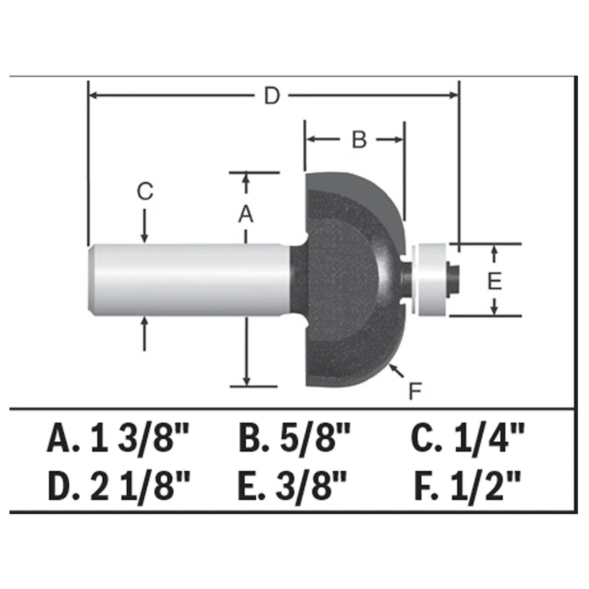 Bosch 85207MC 1/2" x 5/8" Carbide-Tipped Cove Router Bit with 1/4" Shank and Bearing - 3