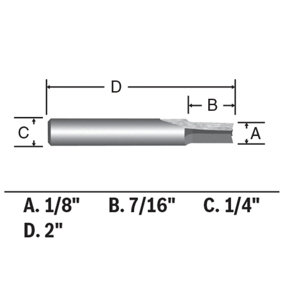 Bosch 85213MC 1/8" Solid Carbide Double Flute Straight Mortising Router Bit with 1/4" Shank - 3