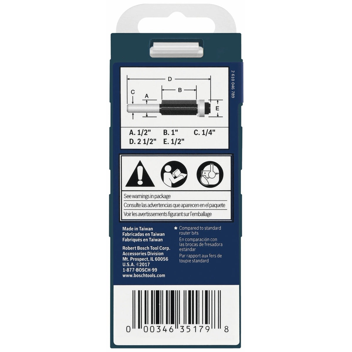 Bosch 85216MC 1/2" x 1" Carbide-Tipped Triple-Flute Flush Trim Router Bit - 3