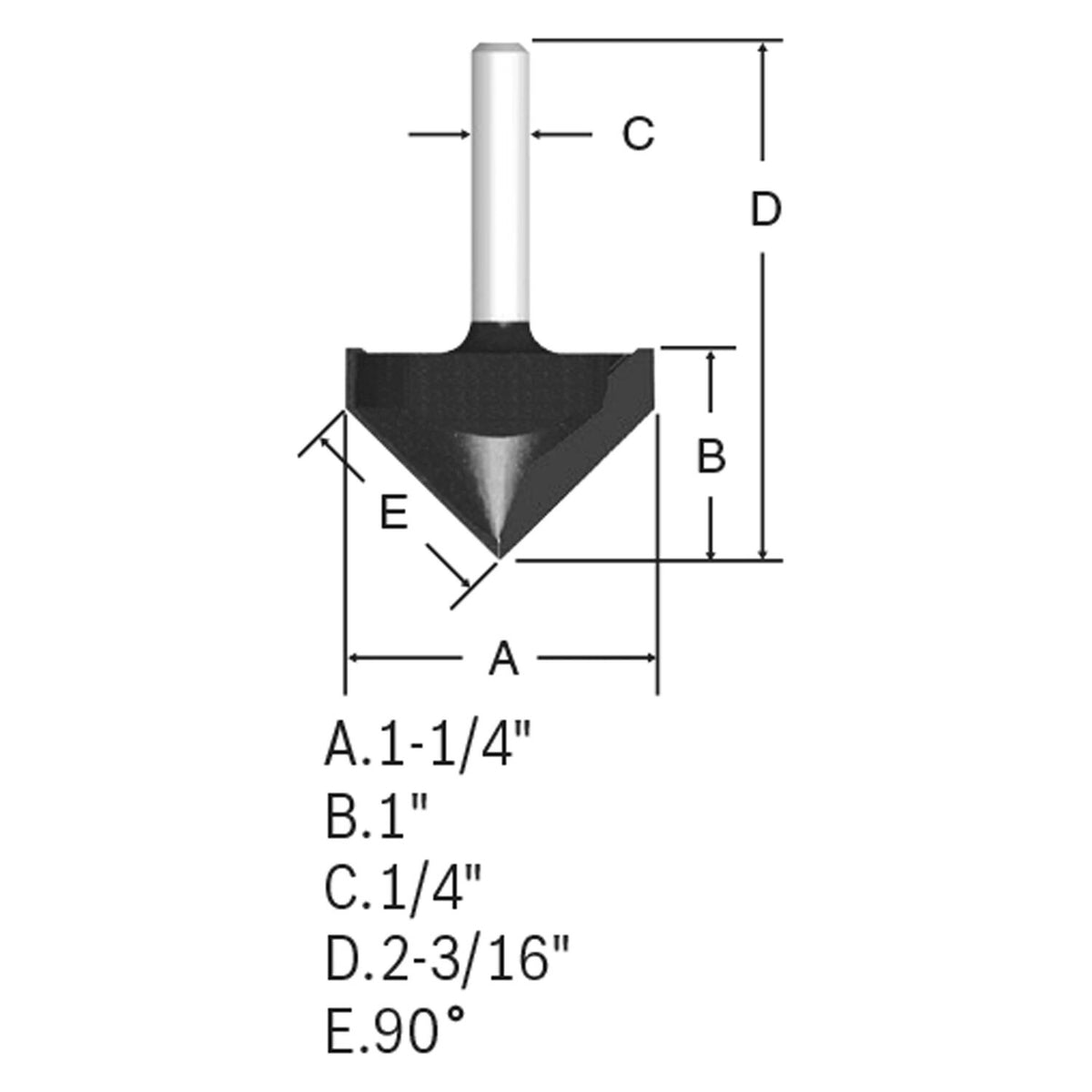 Bosch 85220M 90 Degree x 1-1/4" Carbide Tipped V-Groove Router Bit with 1/4" Shank - 3