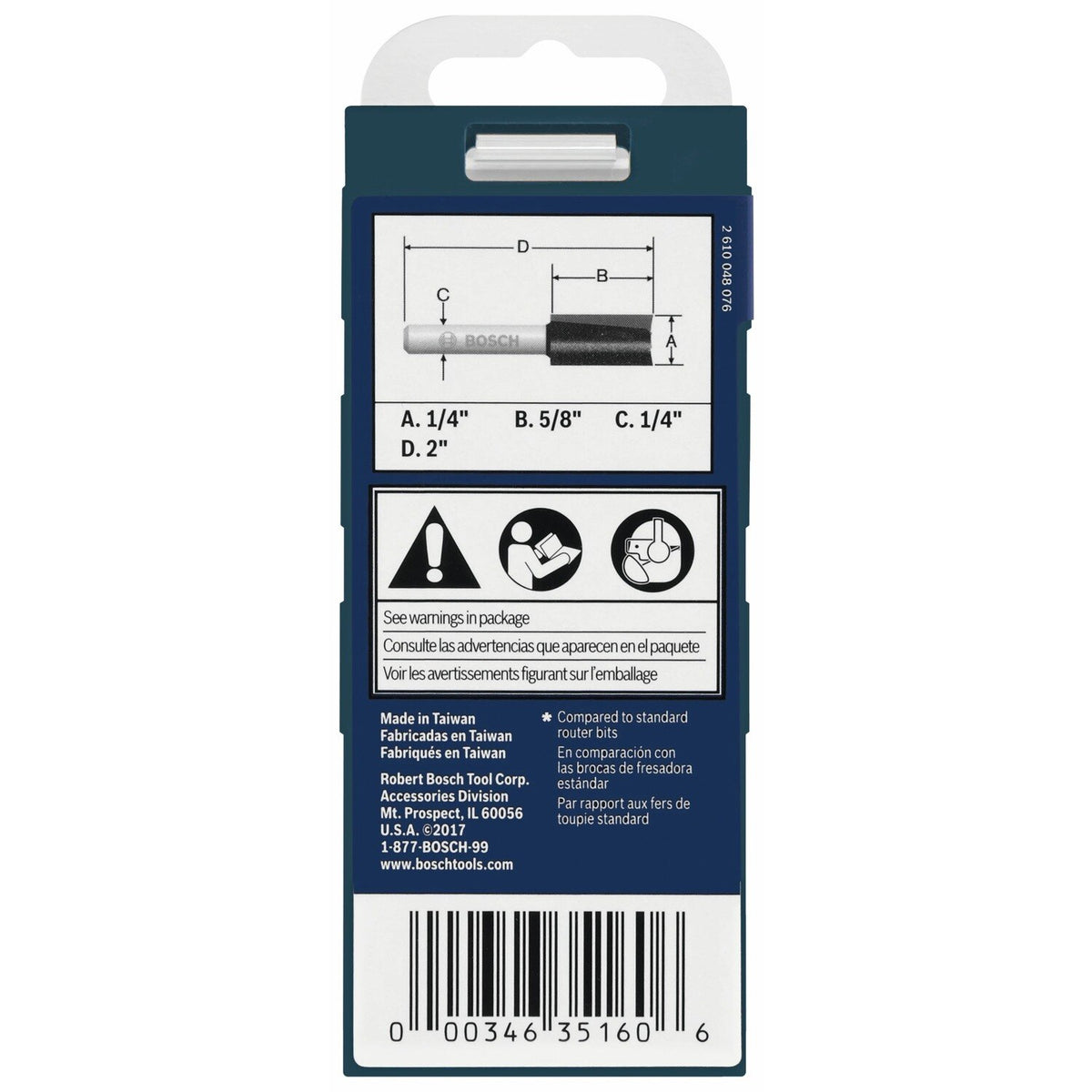 Bosch 85221MC 1/4" x 5/8" Carbide Tipped Double Flute Straight Router Bit - 4