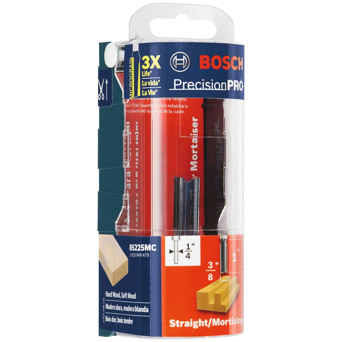 Bosch 85225MC 3/8" x 1" Straight Mortis"g Carbide-Tipped Router Bit with 1/4" Shank