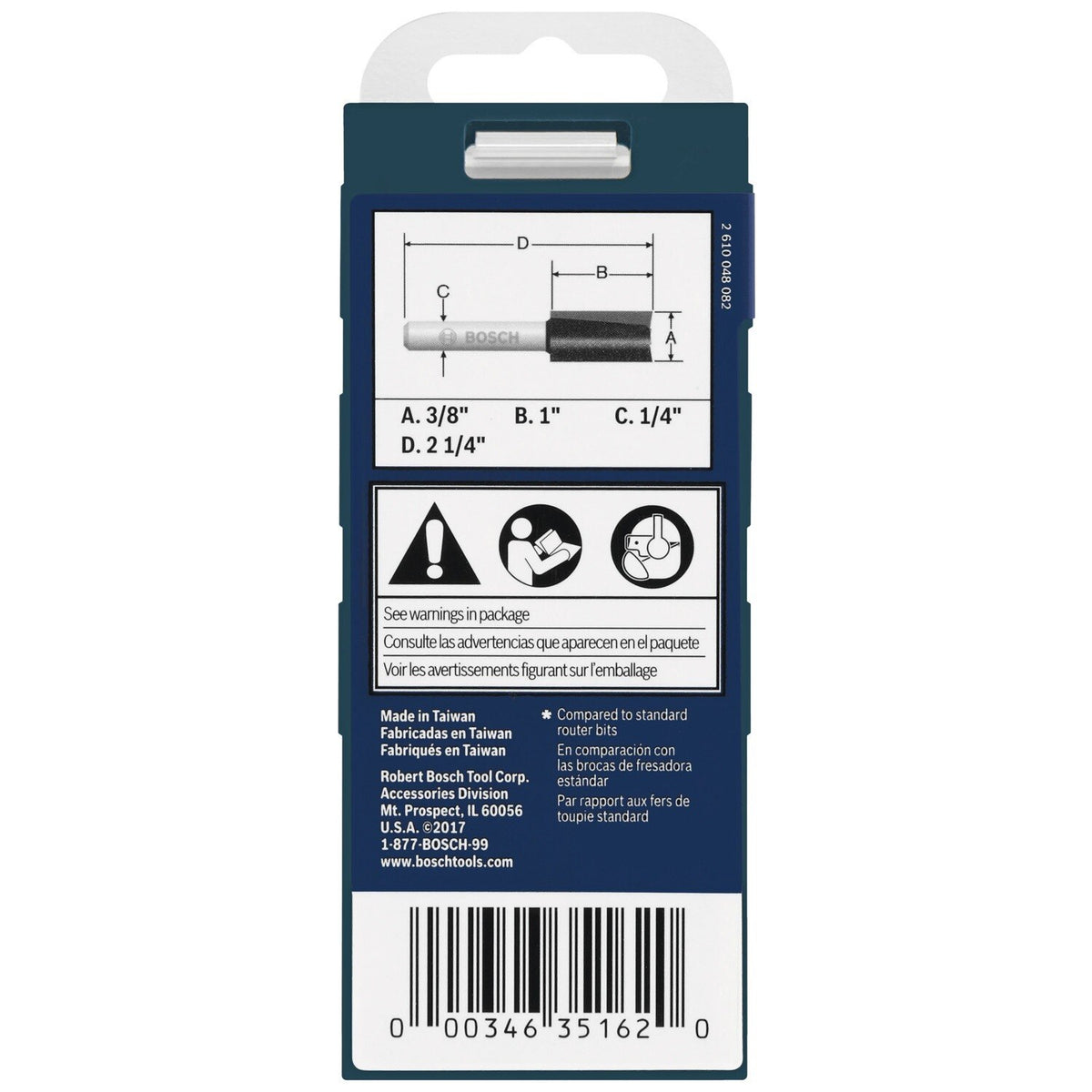 Bosch 85225MC 3/8" x 1" Straight Mortis"g Carbide-Tipped Router Bit with 1/4" Shank - 4