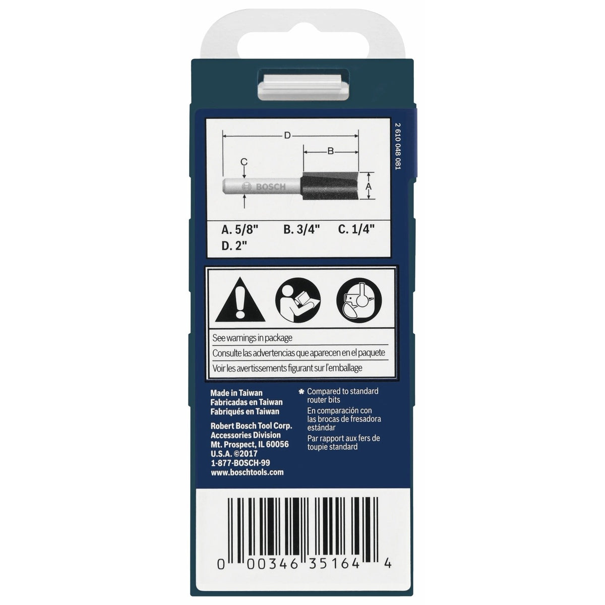 Bosch 85230MC 5/8" x 3/4" Carbide Tipped Double Flute Straight Router Bit - 4