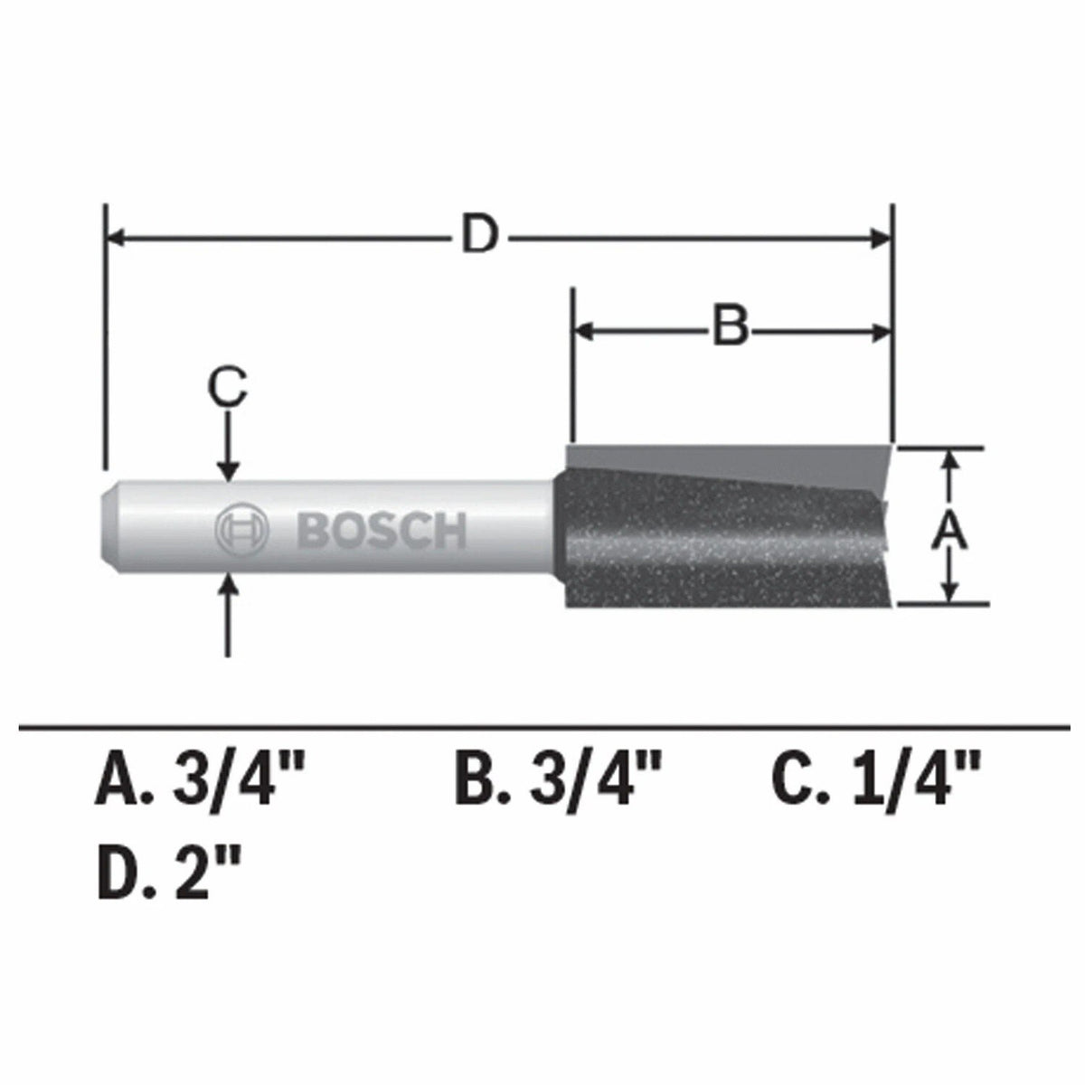 Bosch 85232MC 3/4" x 3/4" Carbide Tipped Double Flute Straight Router Bit - 3