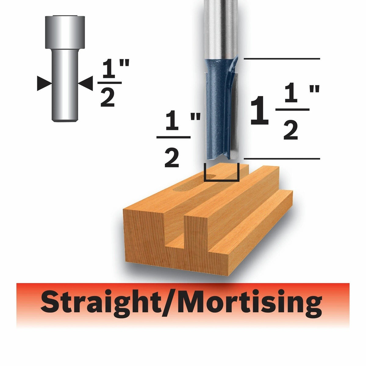 Bosch 85242MC 1/2" x 1-1/2" Carbide-Tipped Double-Flute Straight Router Bit for Mortising - 2