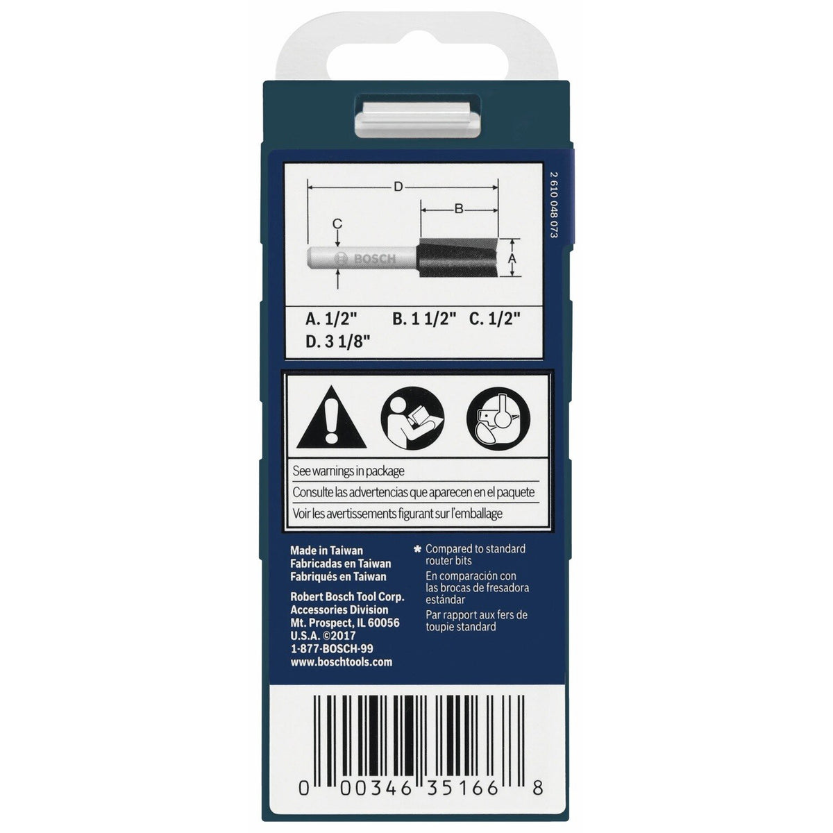 Bosch 85242MC 1/2" x 1-1/2" Carbide-Tipped Double-Flute Straight Router Bit for Mortising - 4