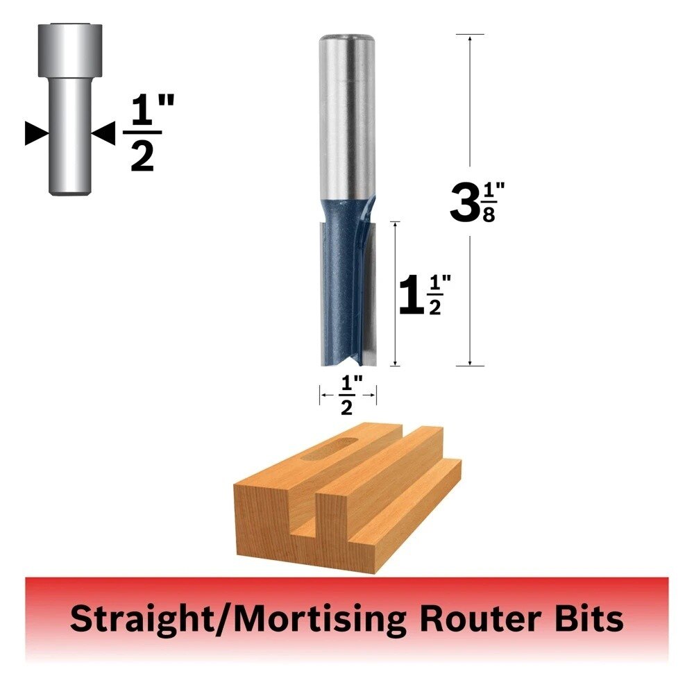 Bosch 85242M 1/2" x 1-1/2" Carbide Tipped 2-Flute Straight Router Bit - 2