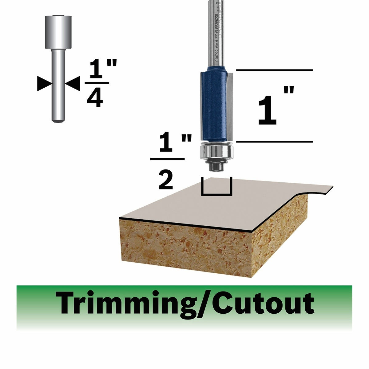 Bosch 85266MC 1/2" x 1" Carbide Tipped Double Flute Flush Trim Router Bit