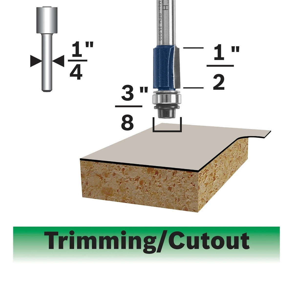 Bosch 85269MC 3/8" x 1/2" Carbide-Tipped Double-Flute Flush Trim Router Bit - 2