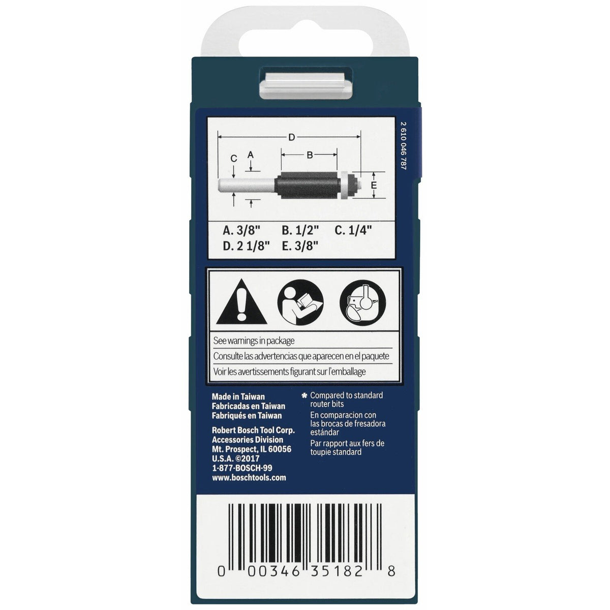 Bosch 85269MC 3/8" x 1/2" Carbide-Tipped Double-Flute Flush Trim Router Bit - 4