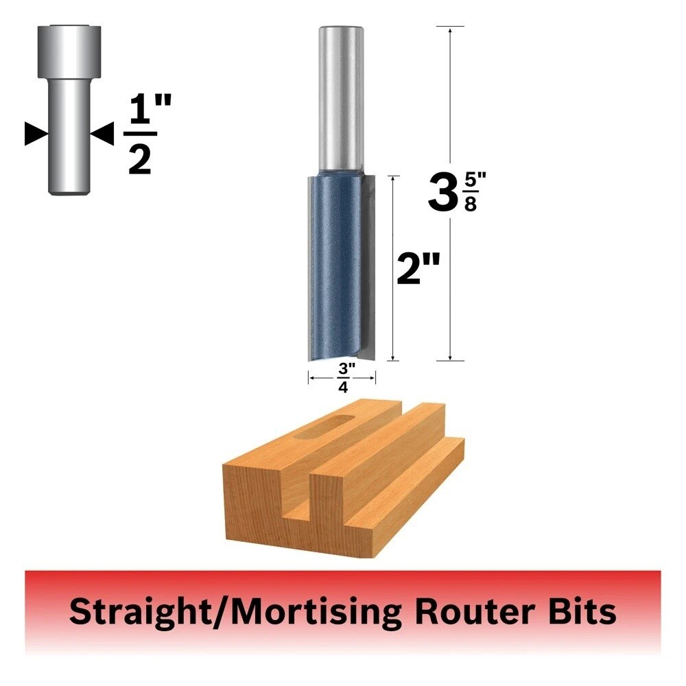 Bosch 85272M 3/4" x 2" Carbide Tipped 2-Flute Straight Router Bit with 1/2" Shank - 2
