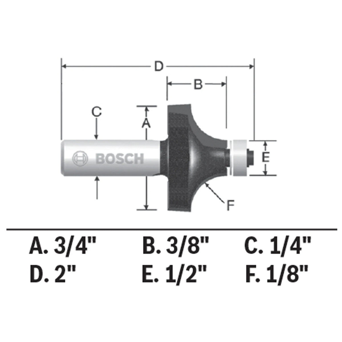 Bosch 85290MC 1/8" x 3/8" Carbide-Tipped Roundover Router Bit with 1/4" Shank - 4