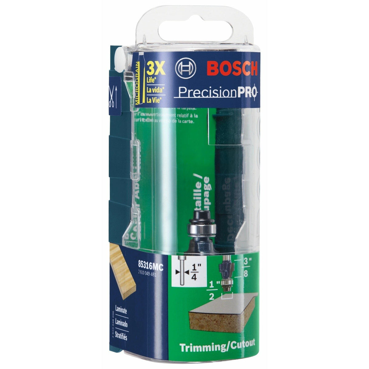 Bosch 85316MC 1/2" x 3/8" Carbide Tipped Smooth Edge Laminate Trim Router Bit - 3
