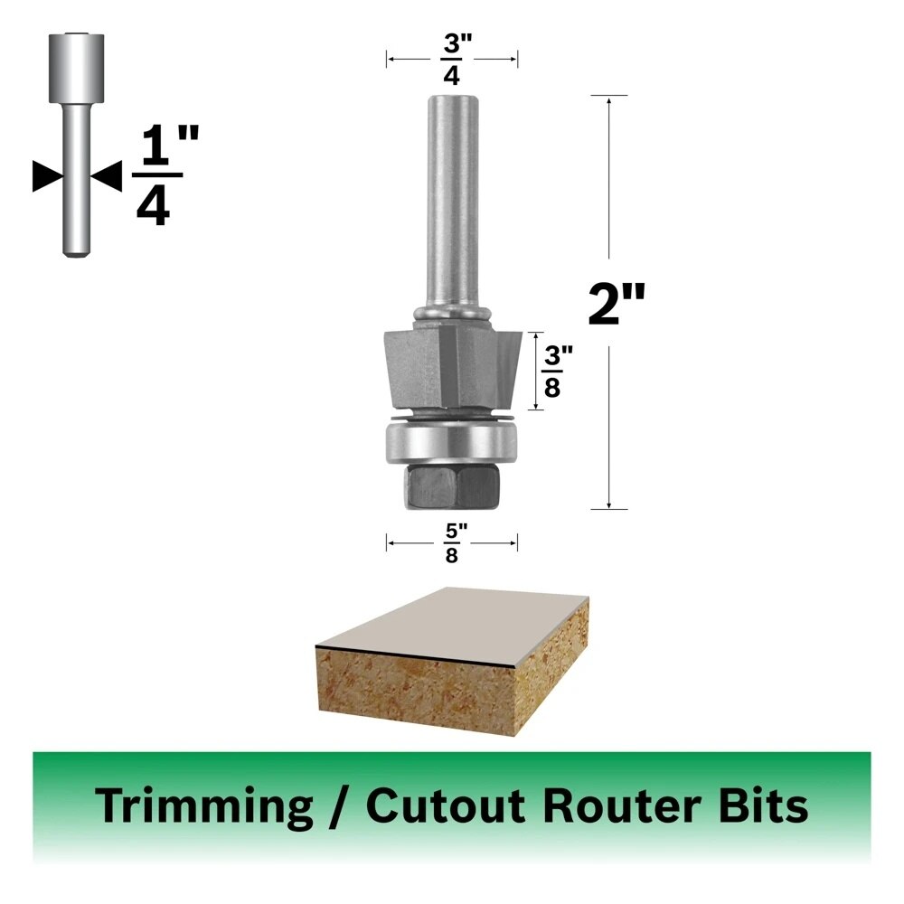 Bosch 85422M 9 Degree x 3/8" Carbide Tipped 3-Flute Bevel Trim Assembly Router Bit - 2