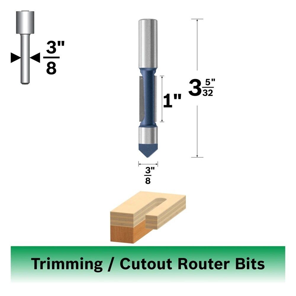 Bosch 85428M 3/8" x 1" Carbide Tipped 2-Flute Pilot Panel Router Bit - 2