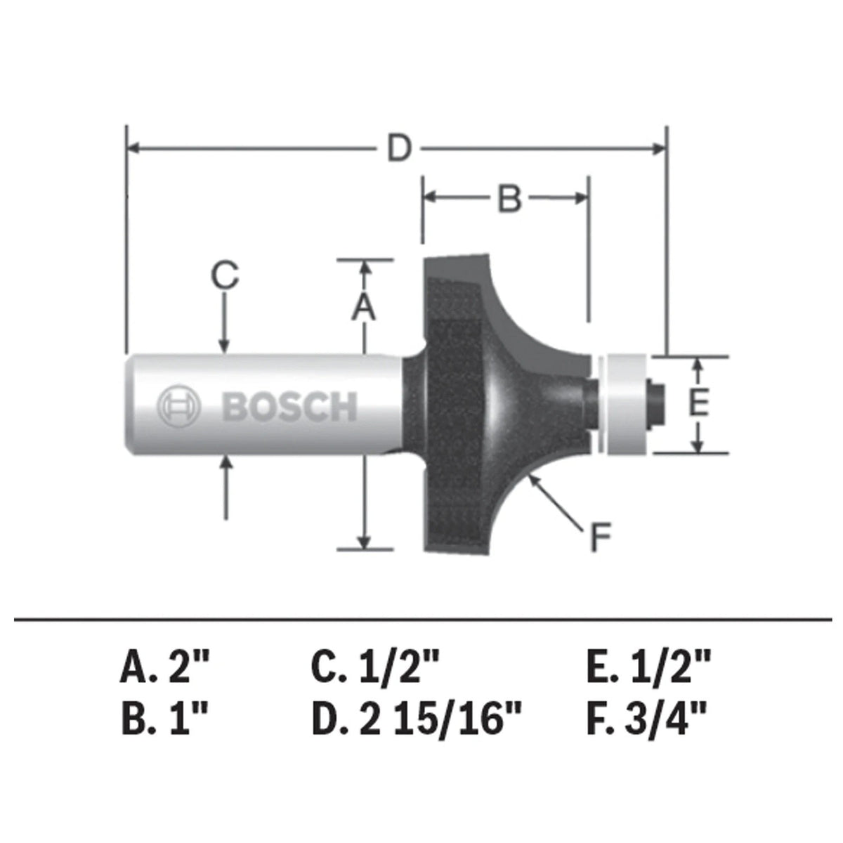 Bosch 85434MC 3/4" x 1" Carbide-Tipped Roundover Router Bit with 1/2" Shank - 2
