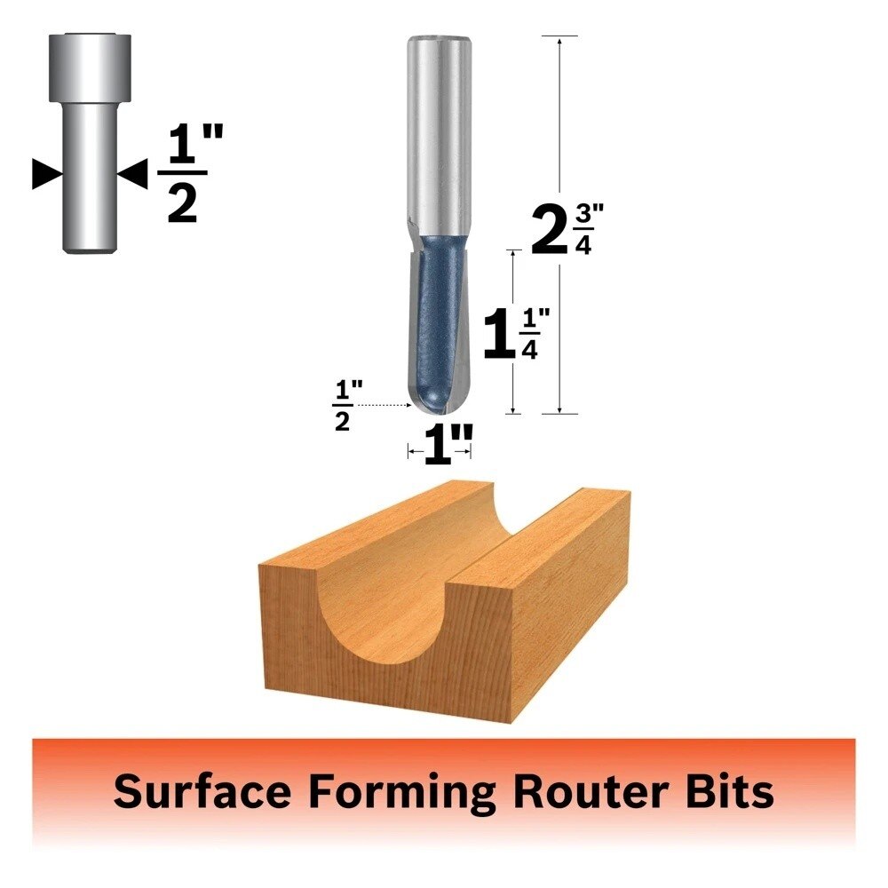Bosch 85451M 1/2" x 1" Carbide Tipped Extended Round Nose Router Bit - 2