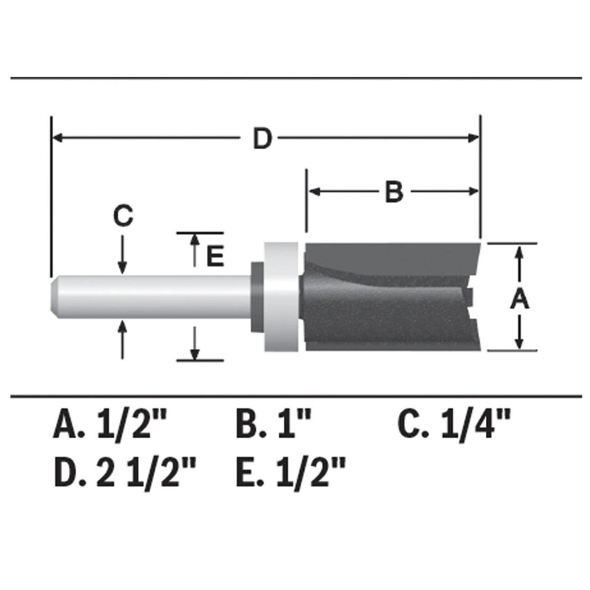 Bosch 85680MC 1/2" x 1" Carbide Tipped Double Flute Top Bearing Straight Trim Router Bit - 2
