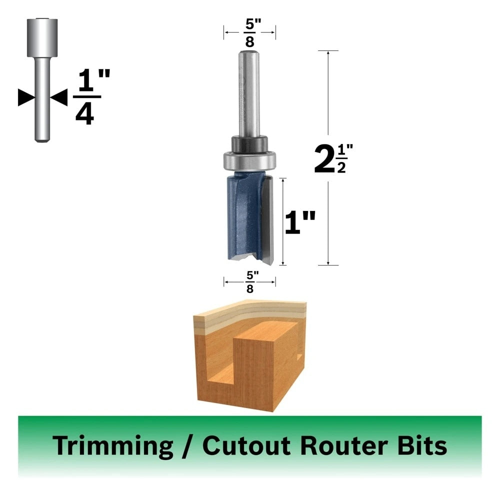 Bosch 85681M 5/8" x 1" Carbide Tipped 2 Flute Top Bearing Straight Trim Router Bit - 2