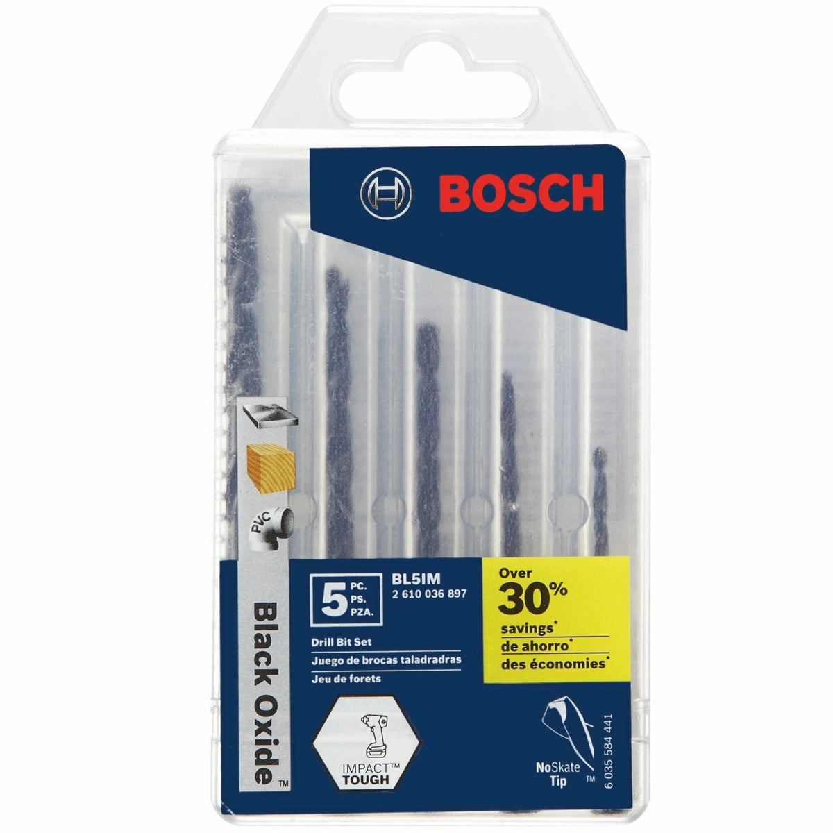 Bosch BL5IM Impact Tough Black Oxide Twist Drill Bit Set with Case (5 Pack)