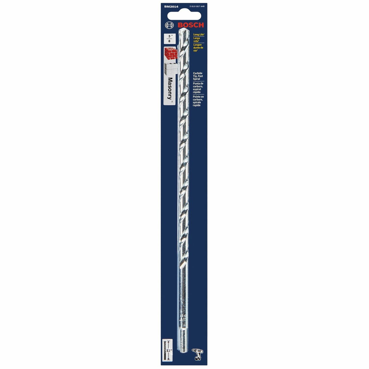 Bosch BM2014 3/8" x 11" x 13" Fast Spiral Carbide Tipped Masonry Drill Bit for Rotary Drills - 2