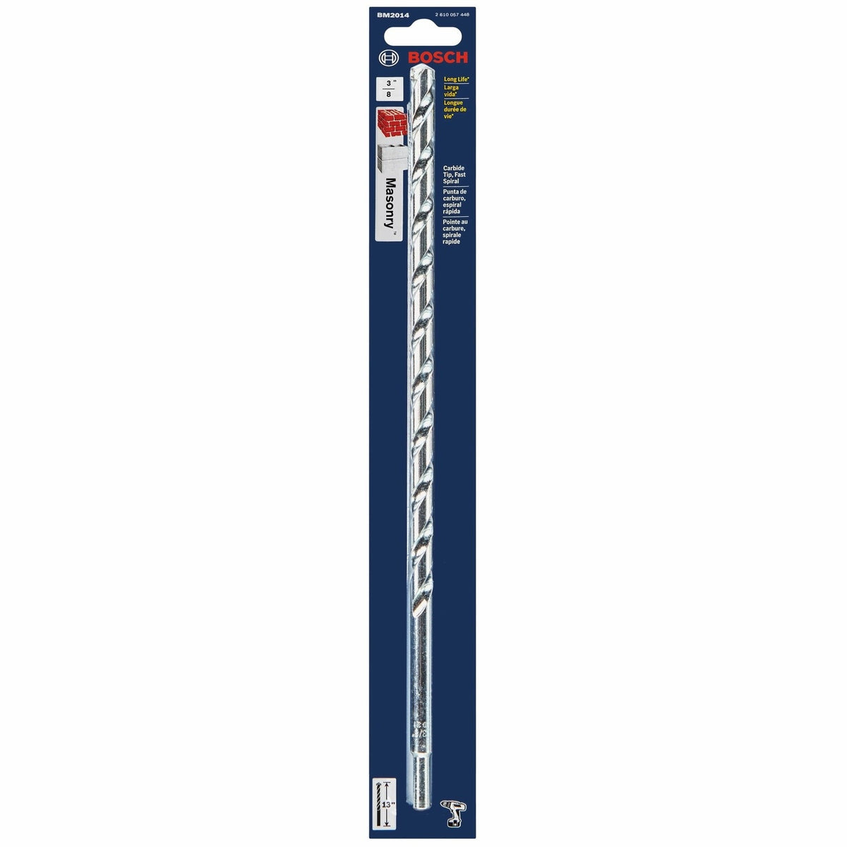 Bosch BM2014 3/8" x 11" x 13" Fast Spiral Carbide Tipped Masonry Drill Bit for Rotary Drills - 2