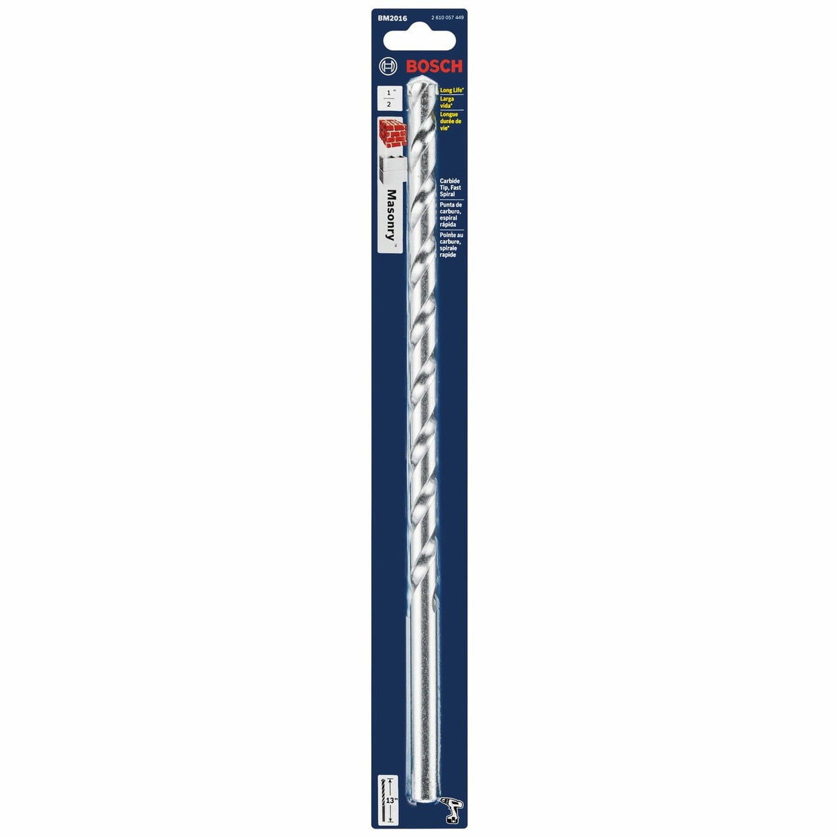 Bosch BM2016 1/2" x 11" x 13" Carbide Tipped Fast Spiral Rotary Masonry Drill Bit - 2