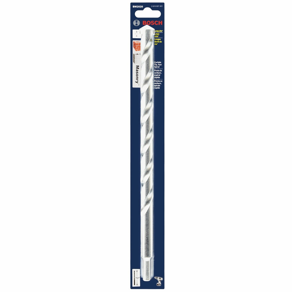 Bosch BM2020 3/4" x 10" x 13" Carbide Tipped Fast Spiral Rotary Masonry Drill Bit - 2
