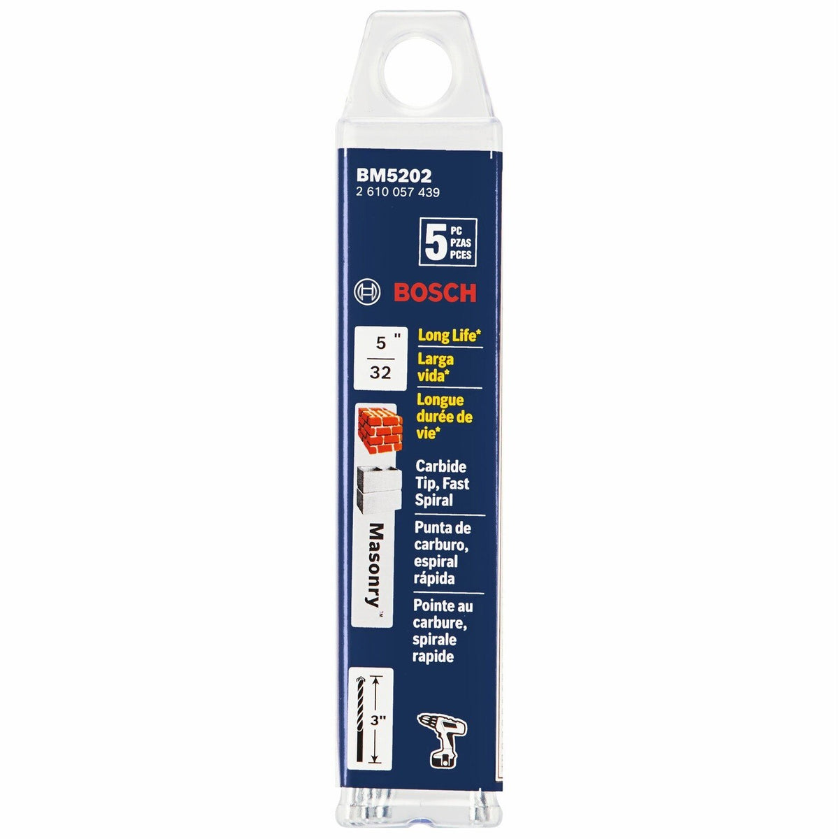 Bosch BM5202 5/32" x 2" x 3" Fast Spiral Rotary Masonry Drill Bits (5 Pack) - 2