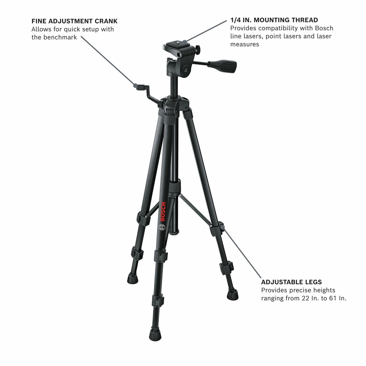 Bosch BT 150 22" to 61" Compact Aluminum Tripod for Line Lasers - 2