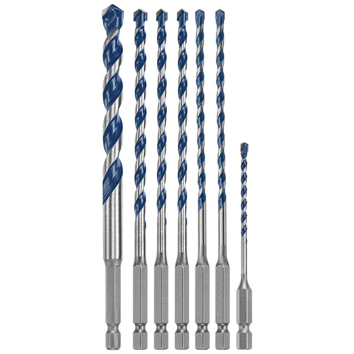 Bosch BXH7S 1/8" to 3/8" Blue Xtreme Carbide Hammer Drill Bit Set with Hex Shank (7 Pack)