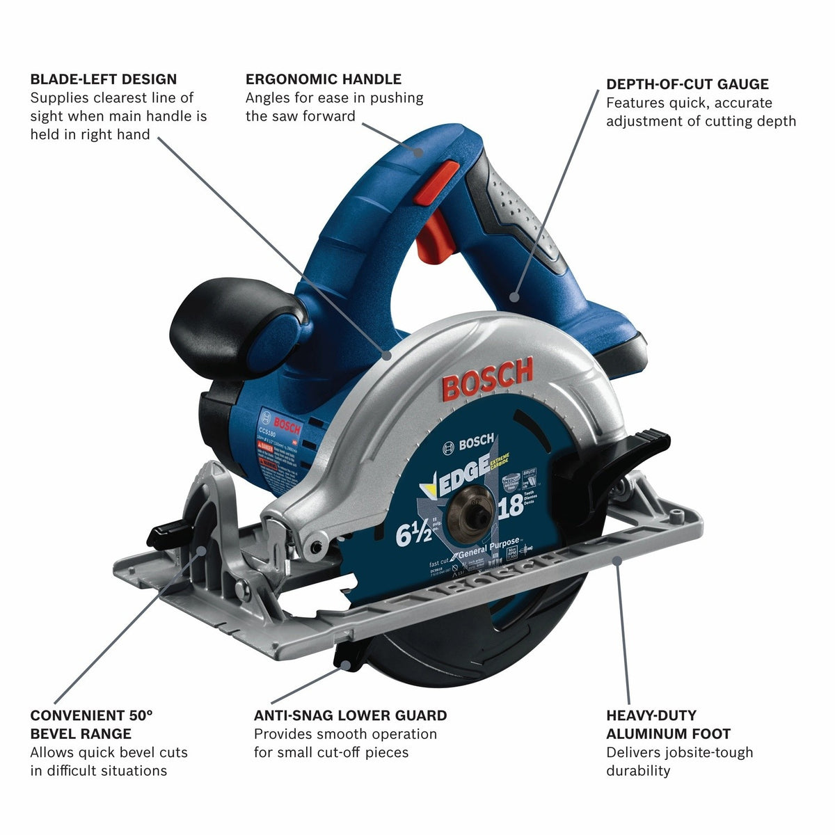 Bosch CCS180B 18V 6-1/2" Blade-Left Cordless Circular Saw Bare Tool - 2